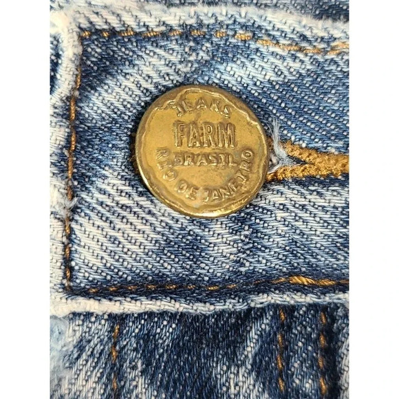 FARM Rio Brazil Cut Off Denim Jean Shorts Size 10 Large Distressed Destroyed - Picture 3 of 6